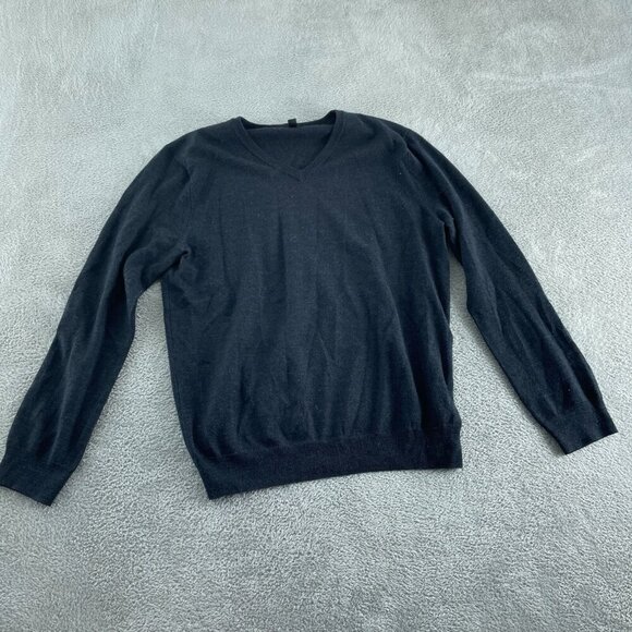 J.Crew Slim Fit V-Neck Sweater L Merino Wool Black Long Sleeve Lightweight 5901 - Picture 1 of 7